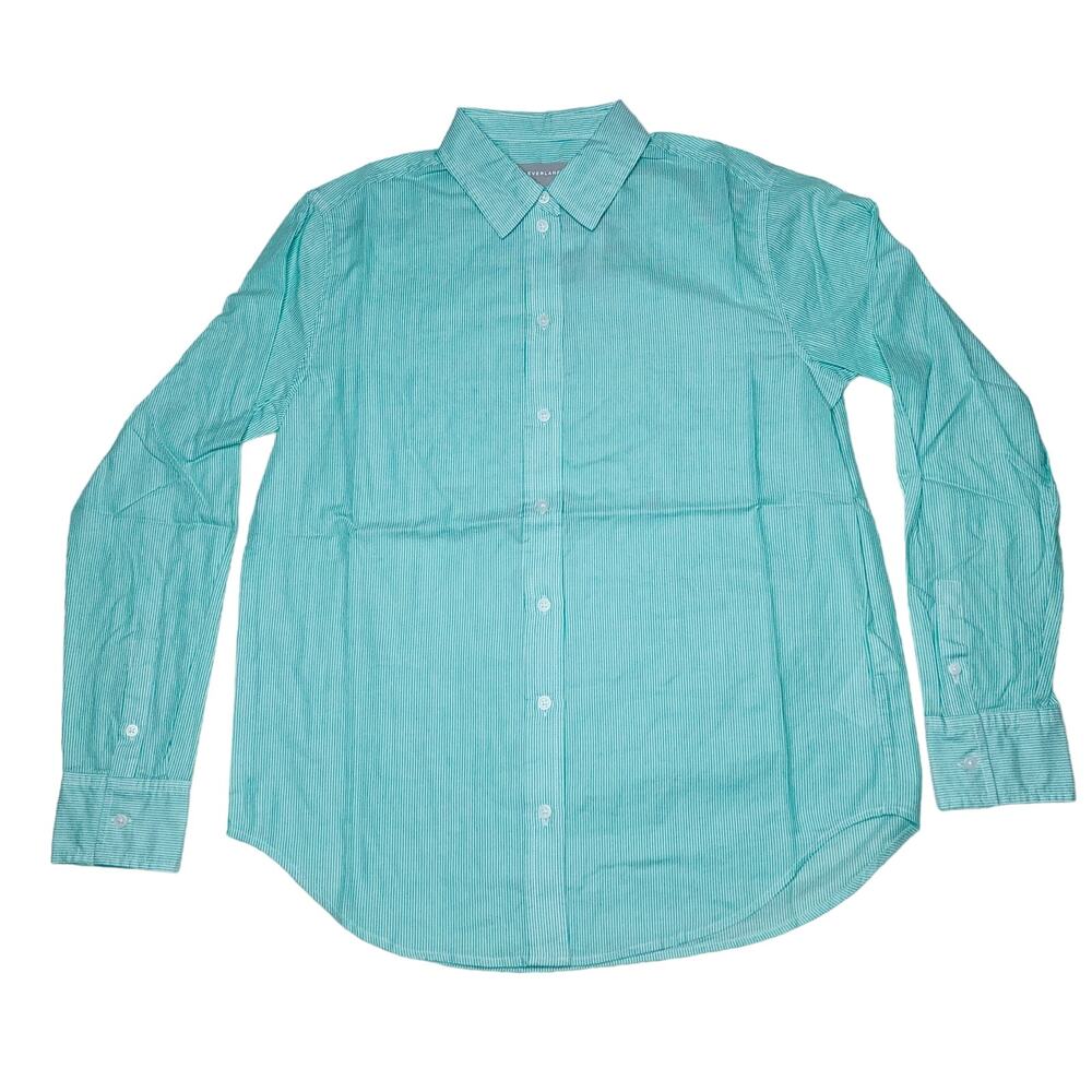 Everlane Silky Cotton Relaxed Shirt Size 0 Jade White Stripe Button Down NWT